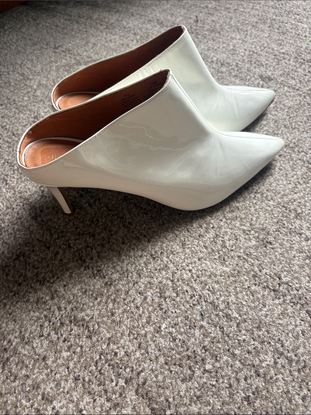 Halogen White Patent Pointed-Toe Mule Heels